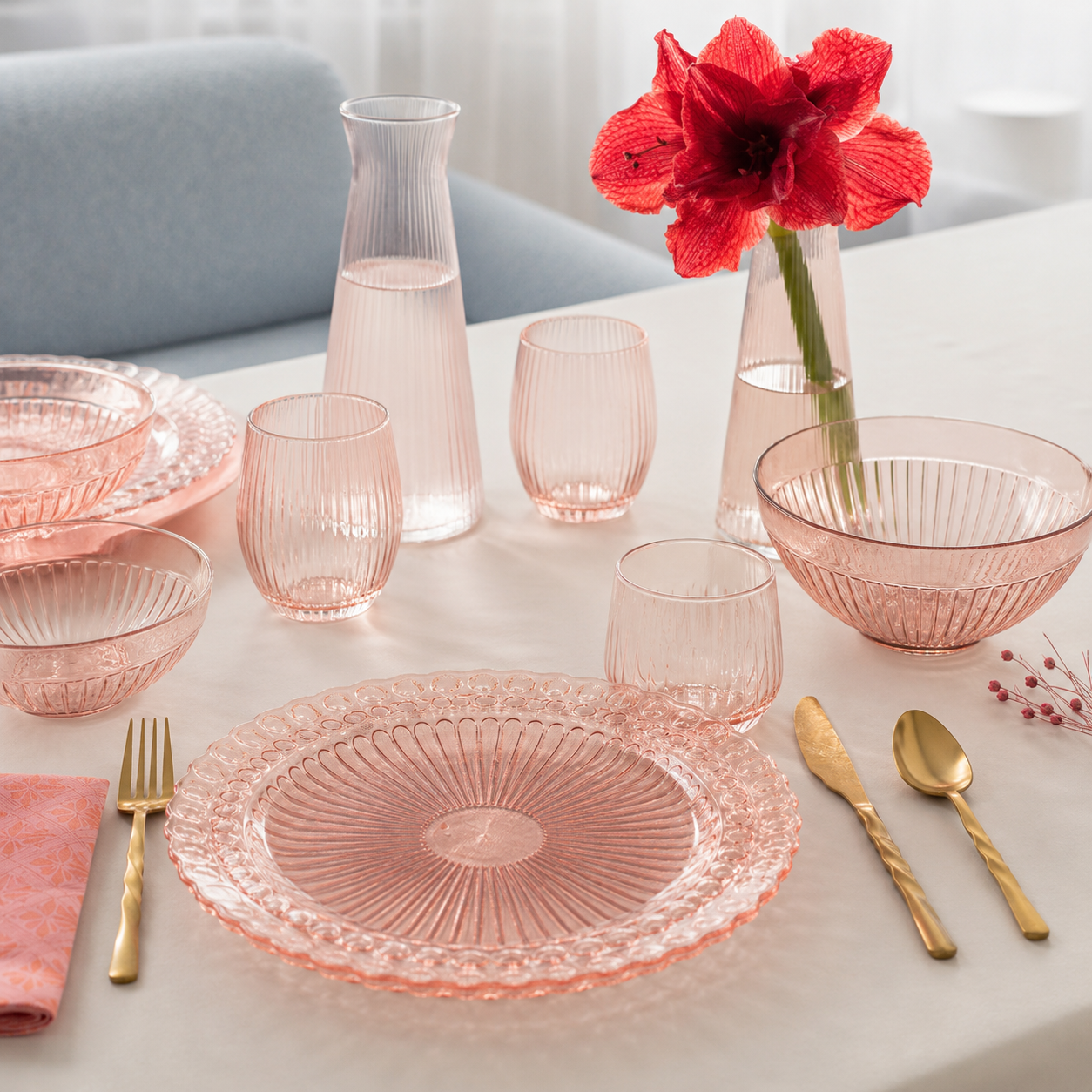 Dekorative Speiseteller rosa transparent 25 cm Set 4