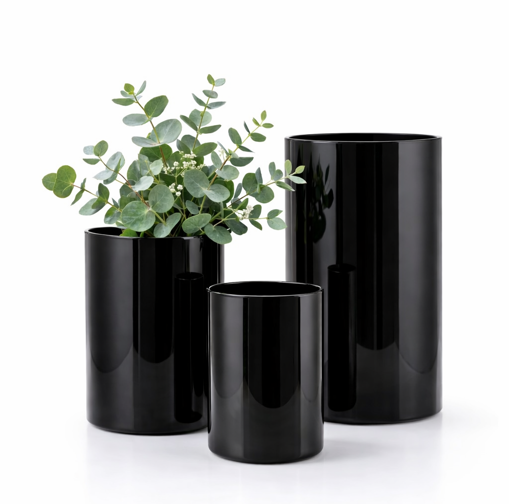 Glaszylinder-Vase schwarz glänzend 30-21-15 cm, 3er-Set