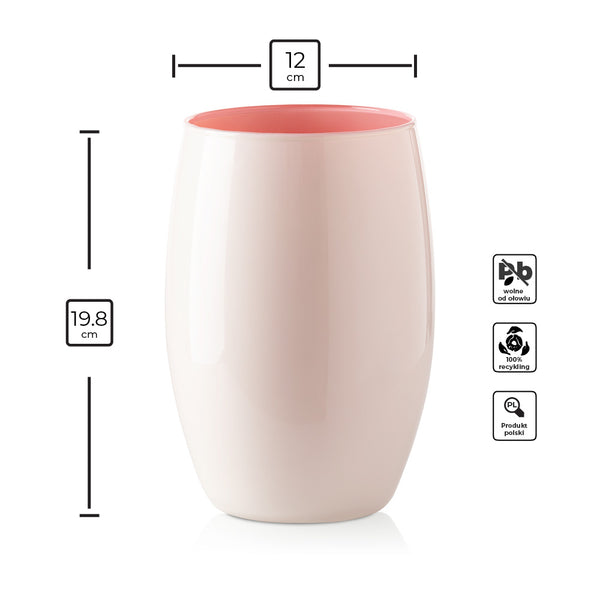 Wazon szklany DUO kremowo różowy 20 cm