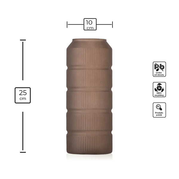 Decorative brown satin ribbed glass vase H25 cm
