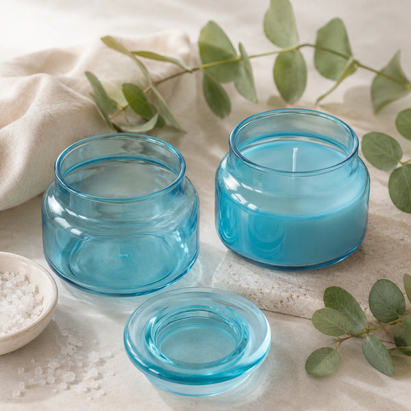 Szklany pojemnik z pokrywką do zalewu LUMINA 420 ml turkusowy transparent 35531 kpl 6 szt