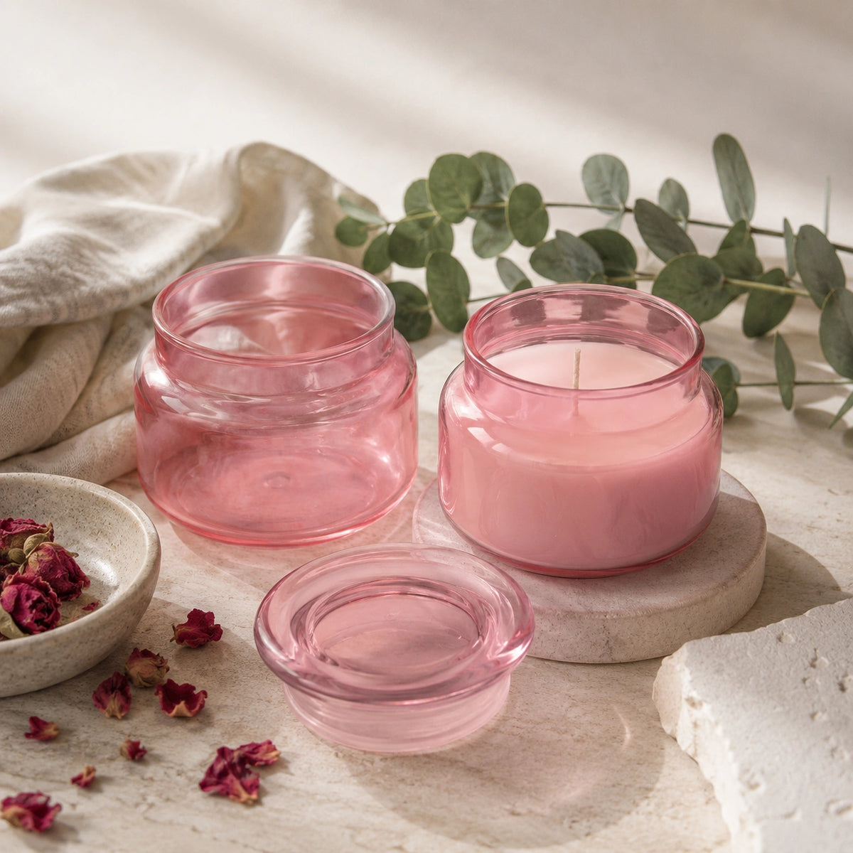 Glasgefäß mit Deckel zum Gießen LUMINA 420 ml rosa