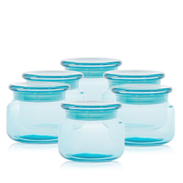 Szklany pojemnik z pokrywką do zalewu LUMINA 420 ml turkusowy transparent 35531 kpl 6 szt