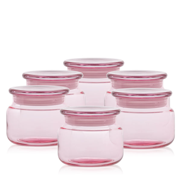 Szklany pojemnik z pokrywką do zalewu LUMINA 420 ml różowy transparent 35531 kpl 6 szt
