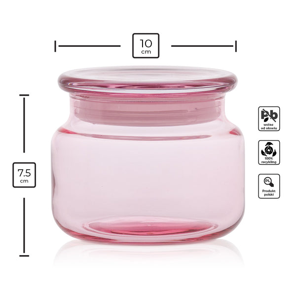 Szklany pojemnik z pokrywką do zalewu LUMINA 420 ml różowy transparent 35531 kpl 6 szt