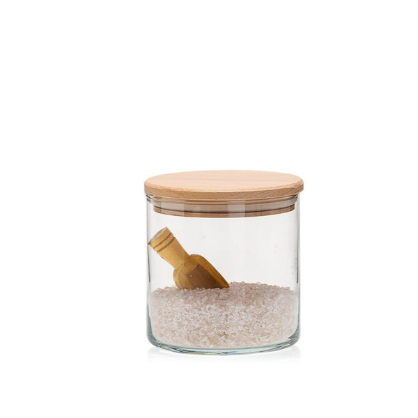 Pojemnik szklany do przechowywania PURE HOME z pokrywką drewnianą 10 cm