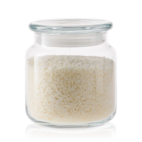 Pojemnik szklany do przechowywania PURE z pokrywką szklaną 10cm wypełniony ryżem