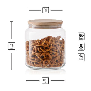 niski pojemnik szklany z pokrywką infografika produktu