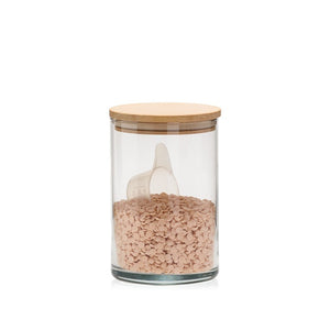Pojemnik szklany do przechowywania PURE HOME z pokrywką drewnianą 15 cm