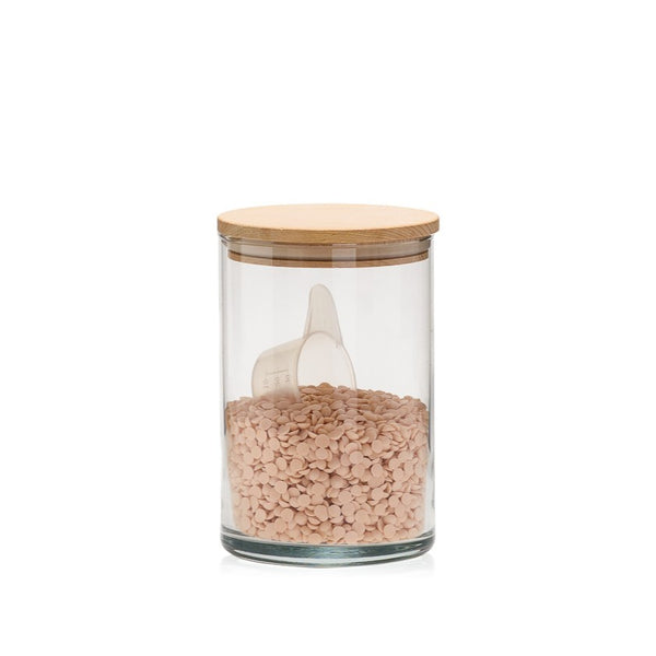 Pojemnik szklany do przechowywania PURE HOME z pokrywką drewnianą 15 cm