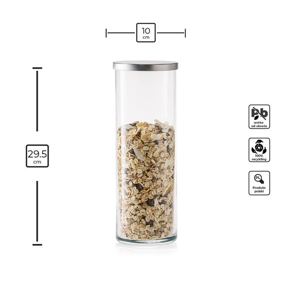 wysoki pojemnik szklany z pokrywką infografika produktu