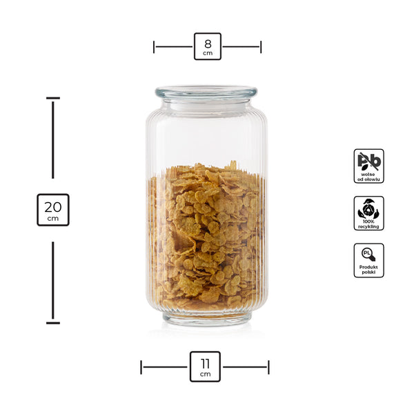 pojemnik szklany prążkowany z pokrywką infografika produktu