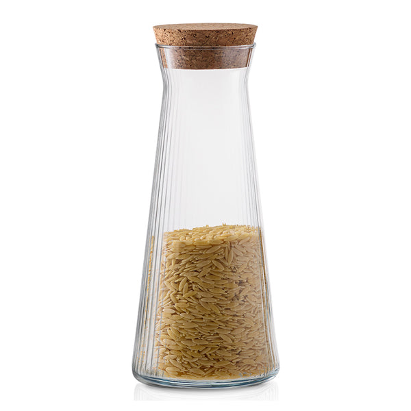 Pojemnik szklany do przechowywania PURE z korkiem korkowym 25 cm wypełniony makaronem