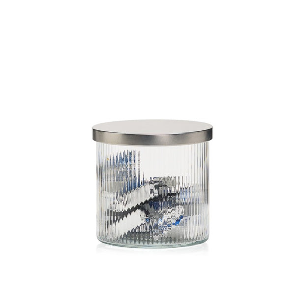 Pojemnik szklany ryflowany do przechowywania PURE HOME z pokrywką metalową 10 cm