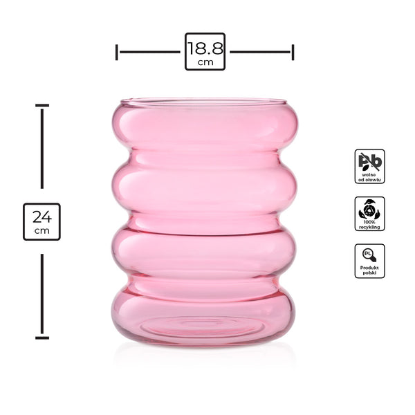 Wazon szklany na kwiaty i dekoracje różowy transparent 24 cm