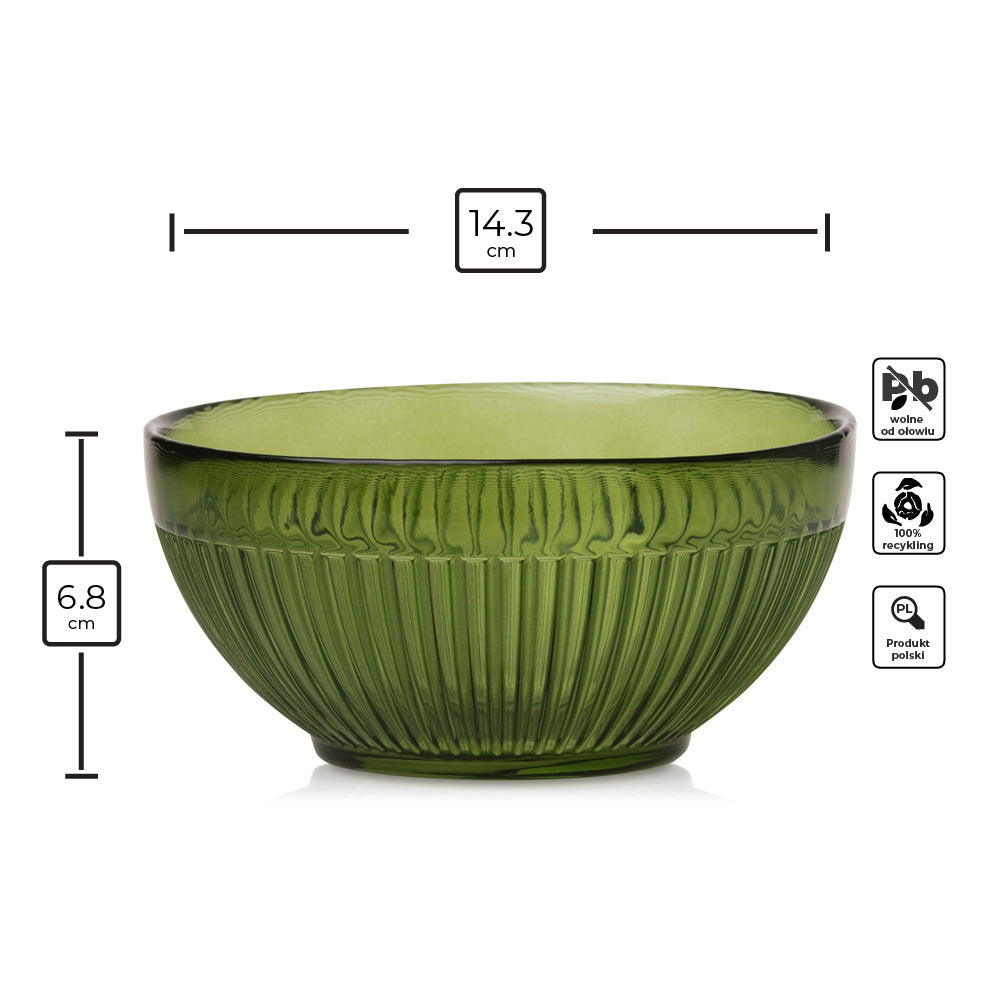 Salatschüssel aus Glas, grün transparent, 655 ml, 6er-Set