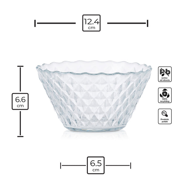 Elegancka miska szklana 385 ml - mała - infografika