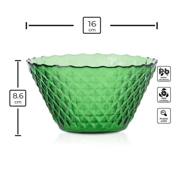 Elegancka miska szklana zielony transparent 8,6 cm 875 ml
