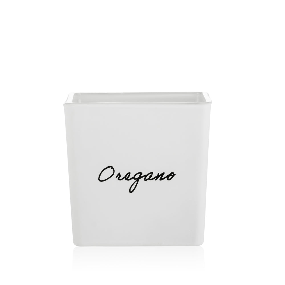 Doniczka szklana osłonka kwadratowa biała na zioła Oregano 12 cm