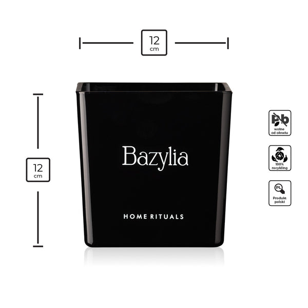 Doniczka osłonka czarna z białym napisem Bazylia 12cm