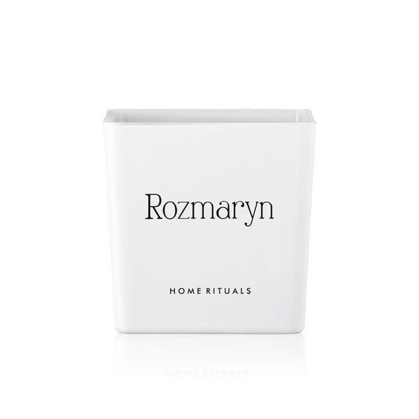 Doniczka osłonka biała z czarnym napisem Rozmaryn 12cm