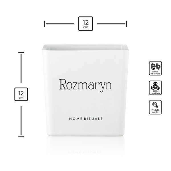 Doniczka osłonka biała z czarnym napisem Rozmaryn 12cm