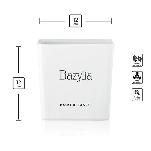 Doniczka osłonka biała z czarnym napisem Bazylia 12cm