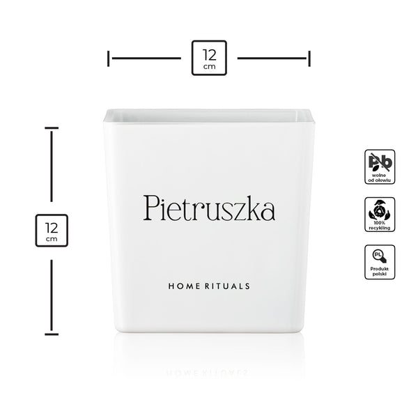 Doniczka osłonka biała z czarnym napisem Pietruszka 12cm