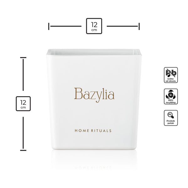 Doniczka osłonka biała ze złotym napisem Bazylia 12cm