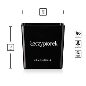 Doniczka osłonka czarna z białym napisem Szczypiorek 12cm