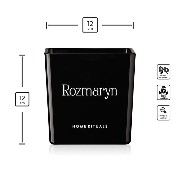 Doniczka osłonka czarna z białym napisem Rozmaryn 12cm