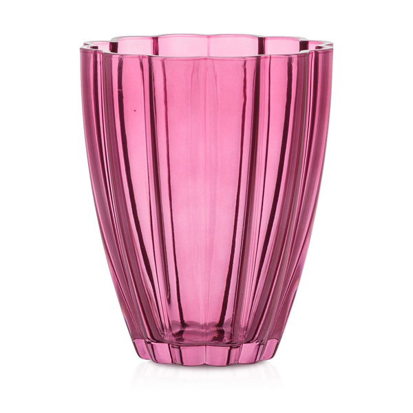 Wazon szklany o falowanej formie różowy transparent 17 cm