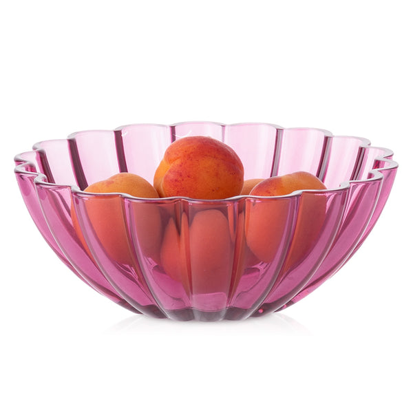 Miska szklana o falowanej formie różowy transparent 7 cm 960 ml