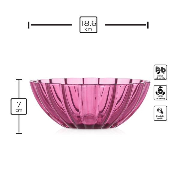 Miska szklana o falowanej formie różowy transparent 7 cm 960 ml