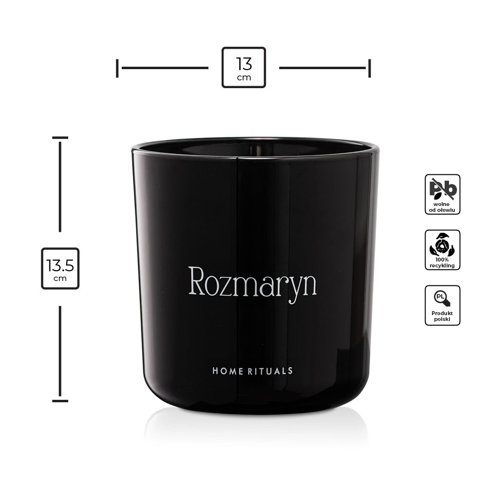 Doniczka osłonka czarna z białym napisem Rozmaryn 13cm