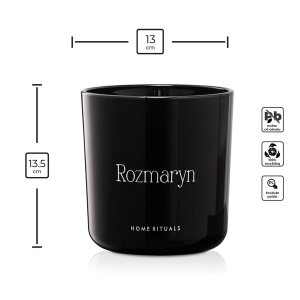 Doniczka osłonka czarna z białym napisem Rozmaryn 13cm