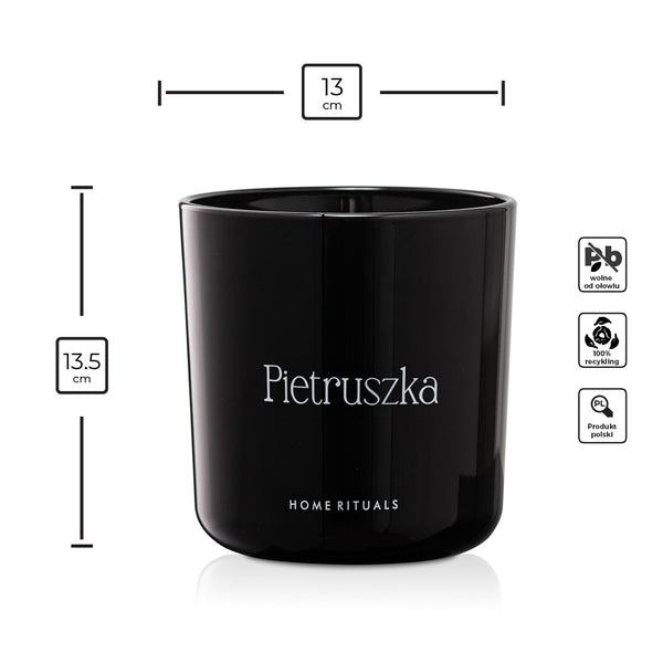 Doniczka osłonka czarna z białym napisem Pietruszka 13cm