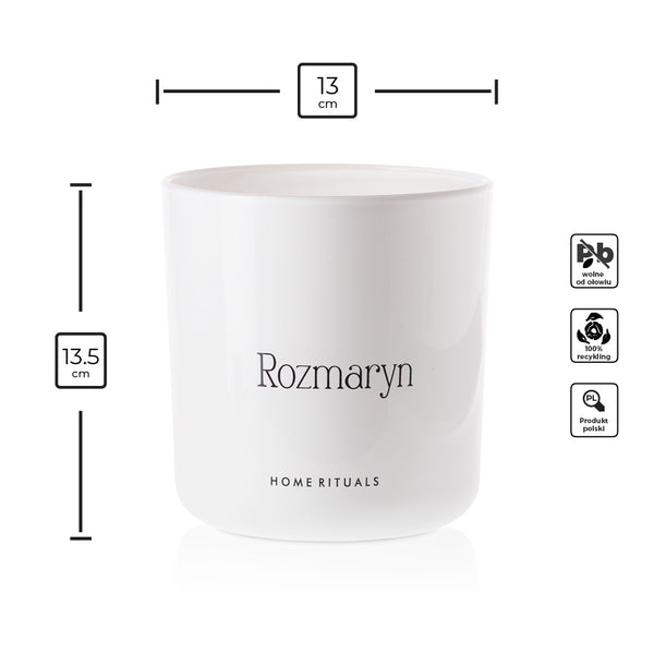 Doniczka osłonka biała z czarnym napisem Rozmaryn 13cm
