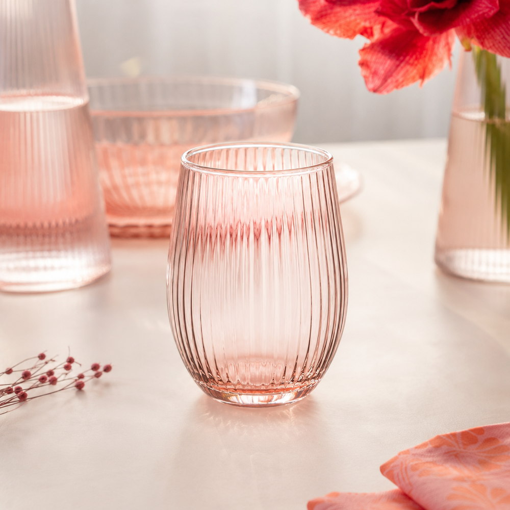 Szklanka ryflowana ROSE różowy transparent kpl 4 szt.