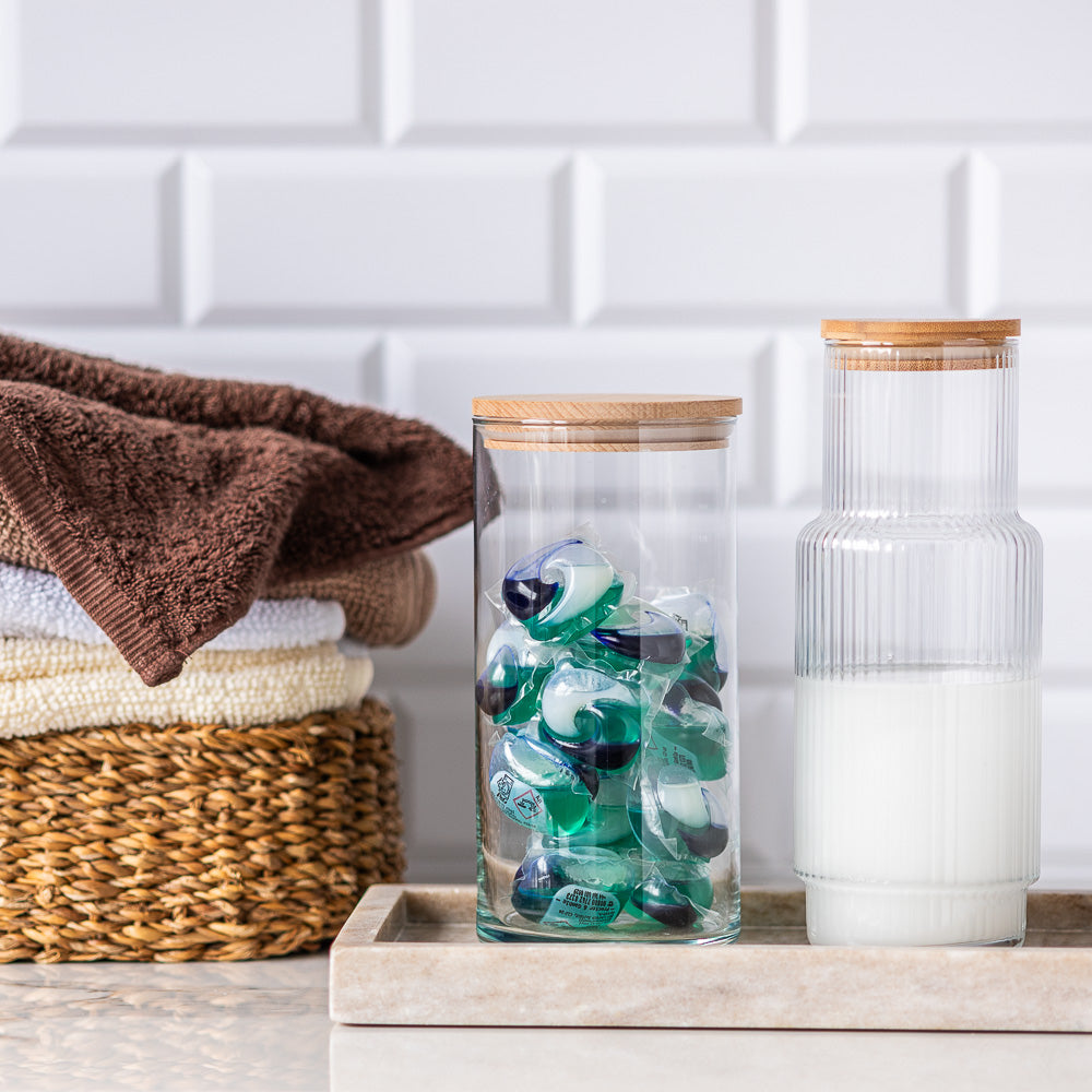 Pojemnik szklany do przechowywania PURE HOME z pokrywką drewnianą 20 cm