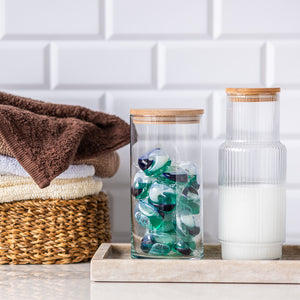 Pojemnik szklany do przechowywania PURE HOME z pokrywką drewnianą 20 cm