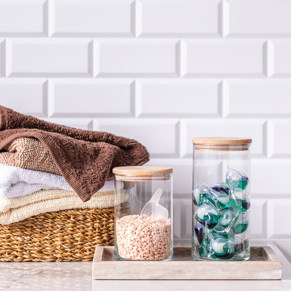 Pojemnik szklany do przechowywania PURE HOME z pokrywką drewnianą 15 cm