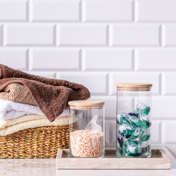 Pojemnik szklany do przechowywania PURE HOME z pokrywką drewnianą 15 cm