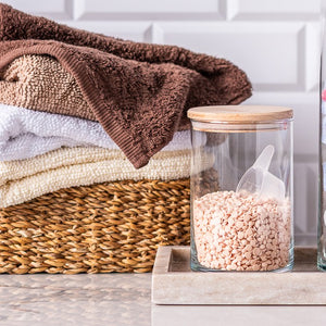 Pojemnik szklany do przechowywania PURE HOME z pokrywką drewnianą 15 cm