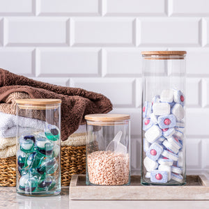 Pojemnik szklany do przechowywania PURE HOME z pokrywką drewnianą 15 cm