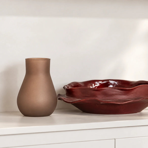 Decorative brown satin glass vase H14 cm