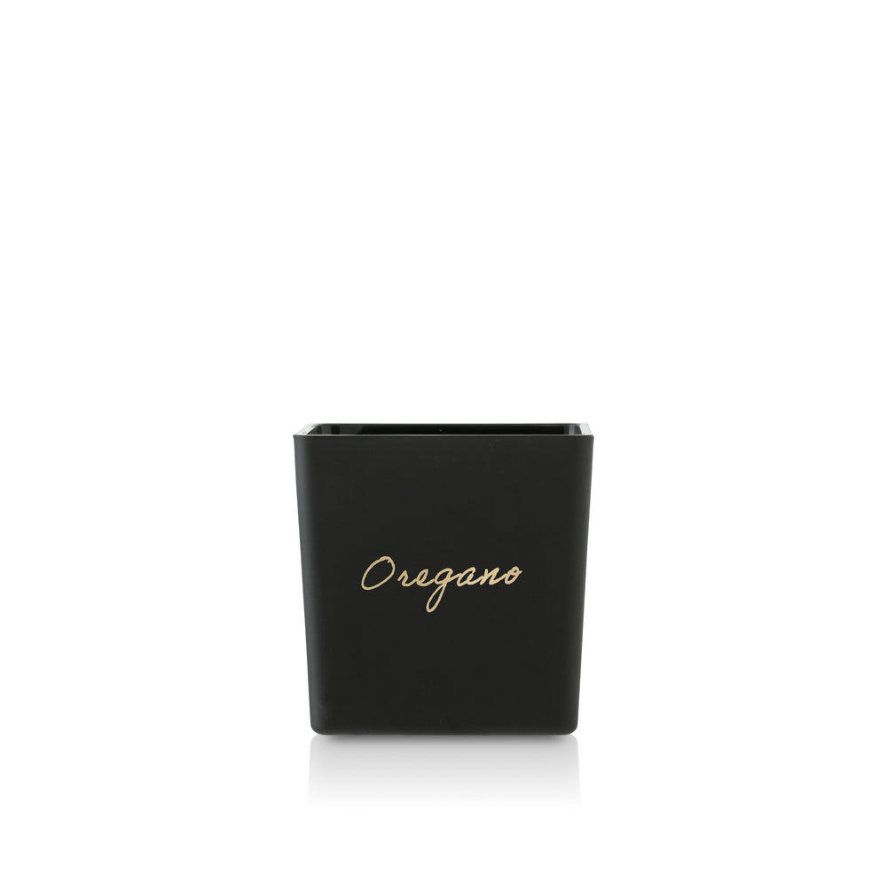 Czarna osłonka doniczka szklana Oregano złoty napis 12 cm