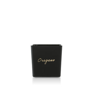 Czarna osłonka doniczka szklana Oregano złoty napis 12 cm