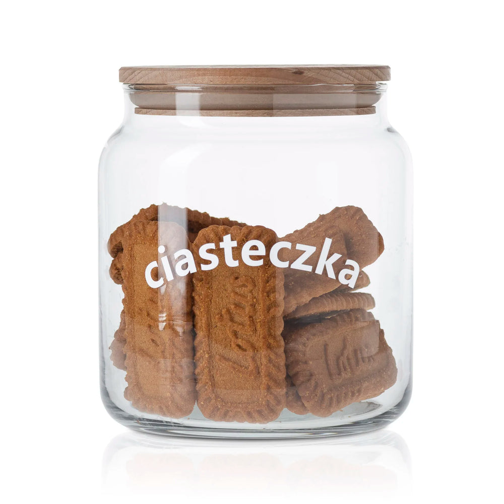 Pojemnik szklany słoik na ciasteczka z pokrywką drewnianą 1,2 l