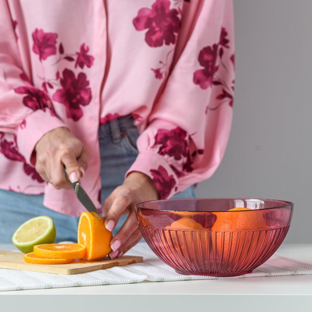 Salatschüssel aus Glas, bordeauxfarben, transparent, 2 l